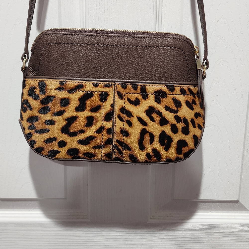 TALBOTS Ellis Brown LEATHER and CALF HAIR Leopard Print